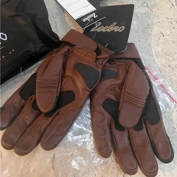 Zeebro BP–01 Leather Shield Brown Protective Motorcycle Gloves Men’s Medium - Picture 4 of 7
